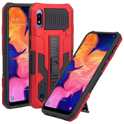 Coque Contour Silicone et Plastique Housse Etui Mat avec Support ZJ1 pour Samsung Galaxy A10 Rouge