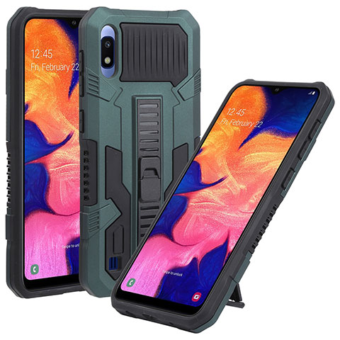 Coque Contour Silicone et Plastique Housse Etui Mat avec Support ZJ1 pour Samsung Galaxy A10 Vert