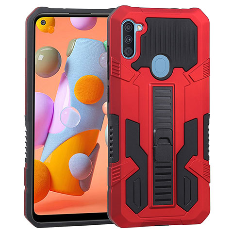 Coque Contour Silicone et Plastique Housse Etui Mat avec Support ZJ1 pour Samsung Galaxy A11 Rouge