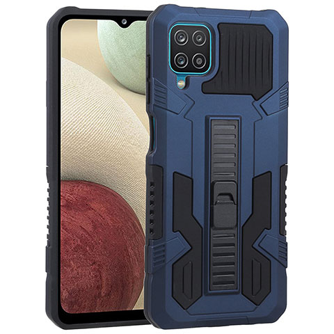 Coque Contour Silicone et Plastique Housse Etui Mat avec Support ZJ1 pour Samsung Galaxy A12 5G Bleu