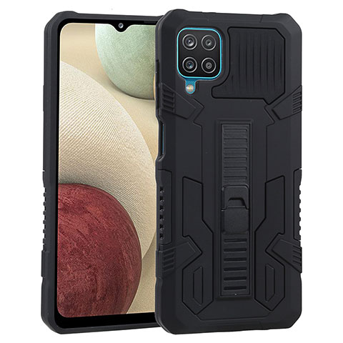 Coque Contour Silicone et Plastique Housse Etui Mat avec Support ZJ1 pour Samsung Galaxy A12 5G Noir