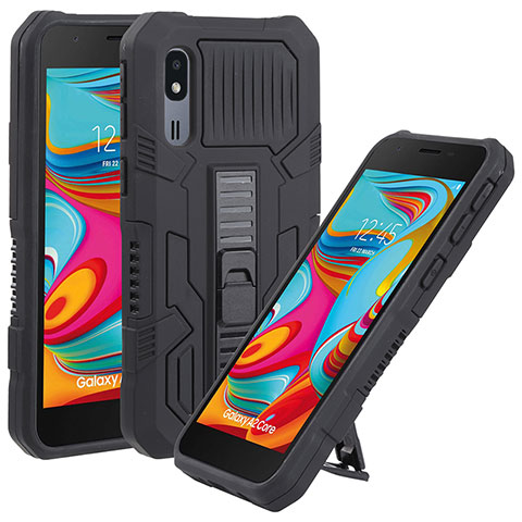 Coque Contour Silicone et Plastique Housse Etui Mat avec Support ZJ1 pour Samsung Galaxy A2 Core A260F A260G Noir