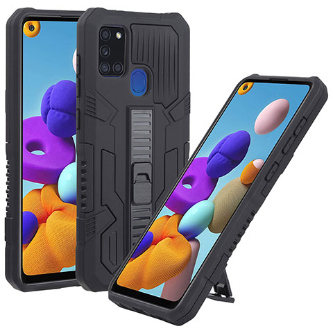 Coque Contour Silicone et Plastique Housse Etui Mat avec Support ZJ1 pour Samsung Galaxy A21s Noir