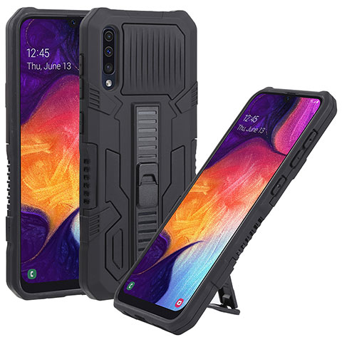 Coque Contour Silicone et Plastique Housse Etui Mat avec Support ZJ1 pour Samsung Galaxy A30S Noir