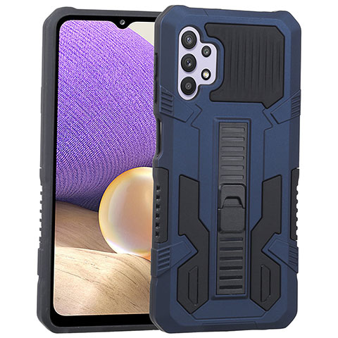 Coque Contour Silicone et Plastique Housse Etui Mat avec Support ZJ1 pour Samsung Galaxy A32 5G Bleu