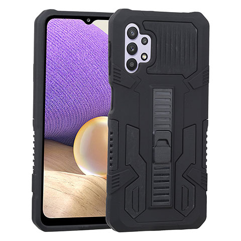 Coque Contour Silicone et Plastique Housse Etui Mat avec Support ZJ1 pour Samsung Galaxy A32 5G Noir