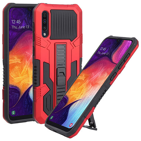 Coque Contour Silicone et Plastique Housse Etui Mat avec Support ZJ1 pour Samsung Galaxy A50 Rouge