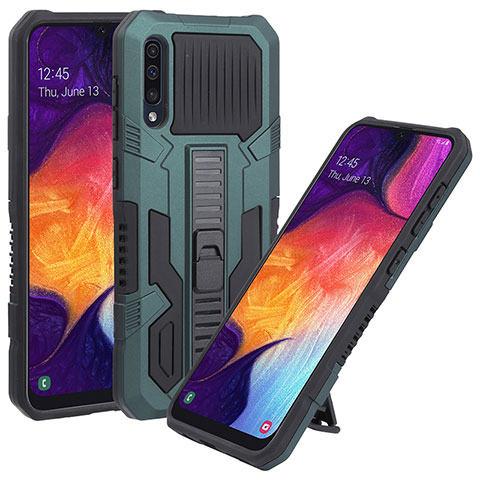 Coque Contour Silicone et Plastique Housse Etui Mat avec Support ZJ1 pour Samsung Galaxy A50 Vert