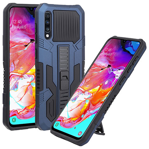 Coque Contour Silicone et Plastique Housse Etui Mat avec Support ZJ1 pour Samsung Galaxy A70 Bleu