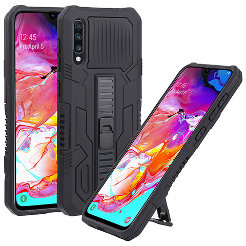 Coque Contour Silicone et Plastique Housse Etui Mat avec Support ZJ1 pour Samsung Galaxy A70 Noir