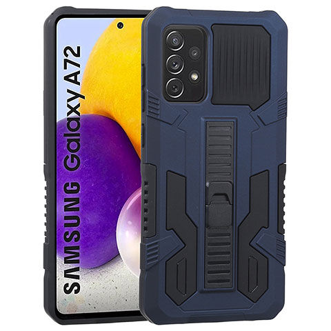 Coque Contour Silicone et Plastique Housse Etui Mat avec Support ZJ1 pour Samsung Galaxy A72 4G Bleu