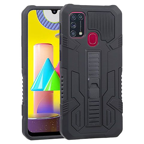 Coque Contour Silicone et Plastique Housse Etui Mat avec Support ZJ1 pour Samsung Galaxy M31 Noir