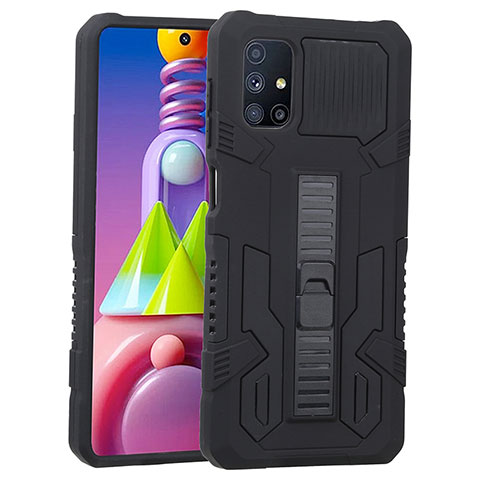 Coque Contour Silicone et Plastique Housse Etui Mat avec Support ZJ1 pour Samsung Galaxy M51 Noir