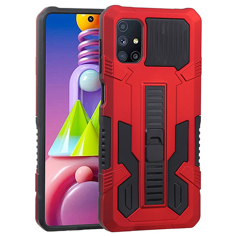 Coque Contour Silicone et Plastique Housse Etui Mat avec Support ZJ1 pour Samsung Galaxy M51 Rouge