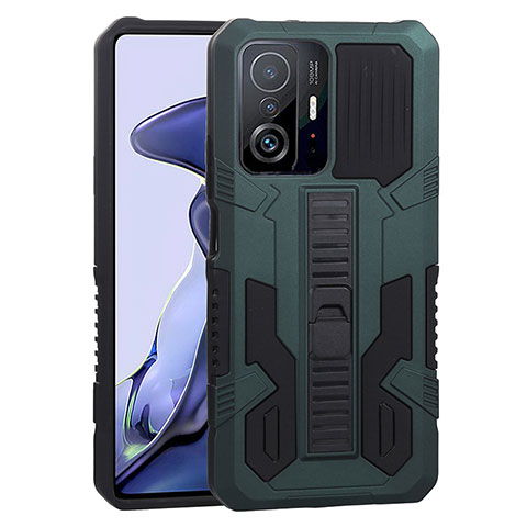 Coque Contour Silicone et Plastique Housse Etui Mat avec Support ZJ1 pour Xiaomi Mi 11T Pro 5G Vert