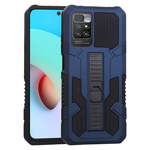 Coque Contour Silicone et Plastique Housse Etui Mat avec Support ZJ1 pour Xiaomi Redmi 10 (2022) Bleu