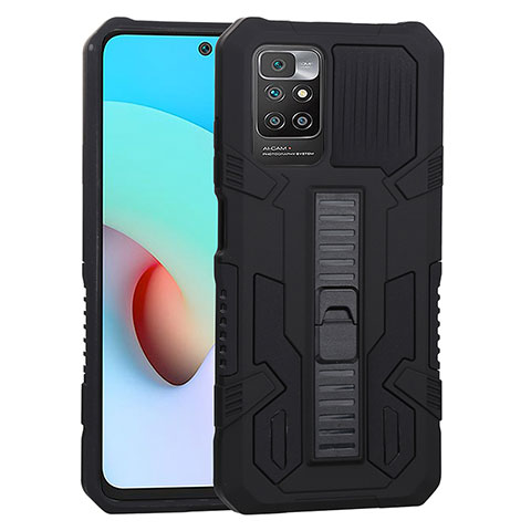 Coque Contour Silicone et Plastique Housse Etui Mat avec Support ZJ1 pour Xiaomi Redmi 10 (2022) Noir