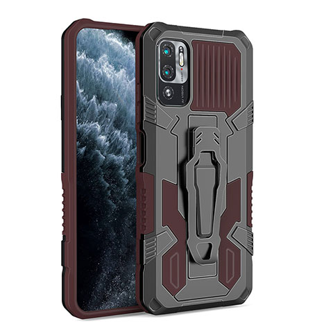 Coque Contour Silicone et Plastique Housse Etui Mat avec Support ZJ2 pour Xiaomi POCO M3 Pro 5G Marron