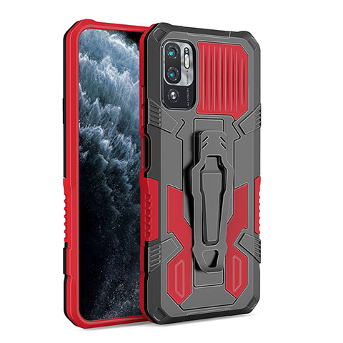 Coque Contour Silicone et Plastique Housse Etui Mat avec Support ZJ2 pour Xiaomi POCO M3 Pro 5G Rouge