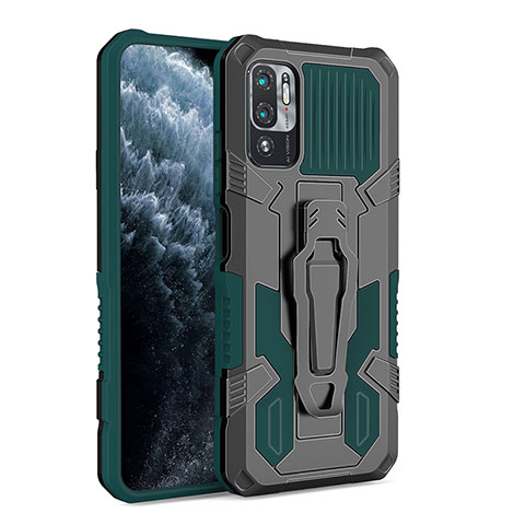 Coque Contour Silicone et Plastique Housse Etui Mat avec Support ZJ2 pour Xiaomi POCO M3 Pro 5G Vert