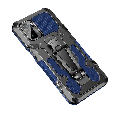 Coque Contour Silicone et Plastique Housse Etui Mat avec Support ZJ2 pour Xiaomi Poco M5S Bleu