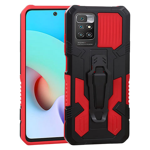 Coque Contour Silicone et Plastique Housse Etui Mat avec Support ZJ2 pour Xiaomi Redmi 10 (2022) Rouge