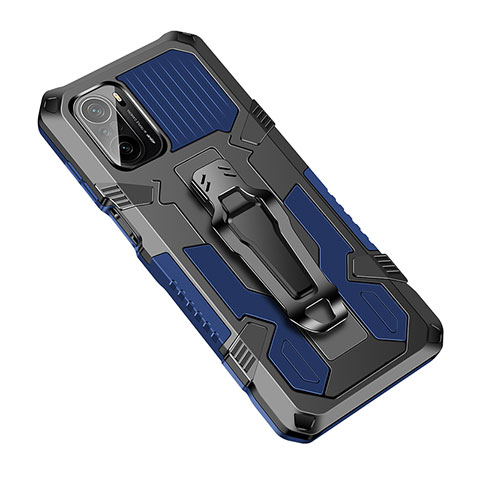 Coque Contour Silicone et Plastique Housse Etui Mat avec Support ZJ2 pour Xiaomi Redmi K40 5G Bleu