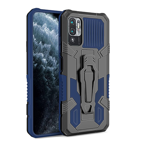 Coque Contour Silicone et Plastique Housse Etui Mat avec Support ZJ2 pour Xiaomi Redmi Note 10 5G Bleu