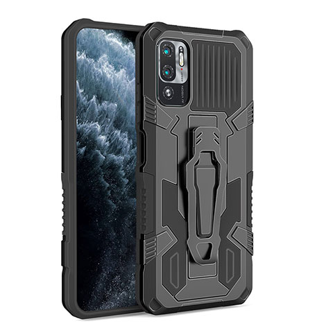 Coque Contour Silicone et Plastique Housse Etui Mat avec Support ZJ2 pour Xiaomi Redmi Note 10T 5G Noir