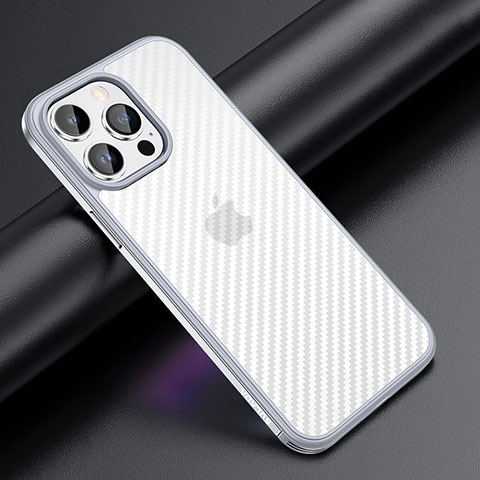 Coque Contour Silicone et Plastique Housse Etui Mat LD1 pour Apple iPhone 15 Pro Argent