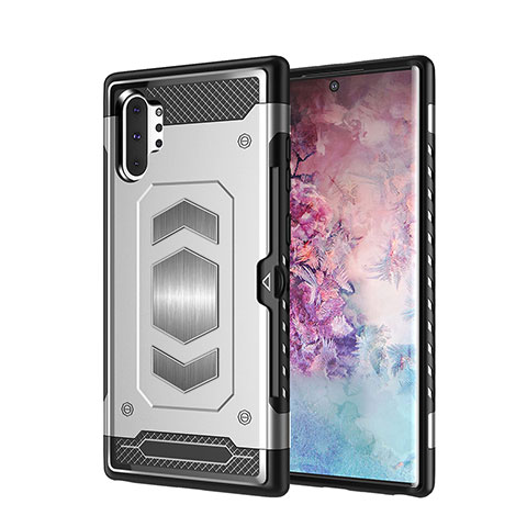 Coque Contour Silicone et Plastique Housse Etui Mat Magnetique Aimant pour Samsung Galaxy Note 10 Plus Argent