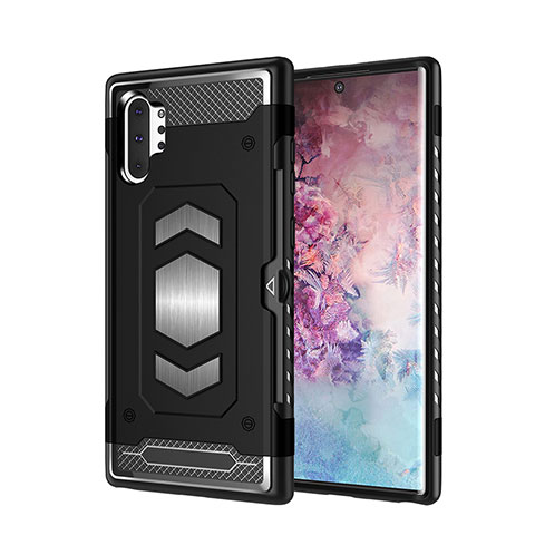 Coque Contour Silicone et Plastique Housse Etui Mat Magnetique Aimant pour Samsung Galaxy Note 10 Plus Noir