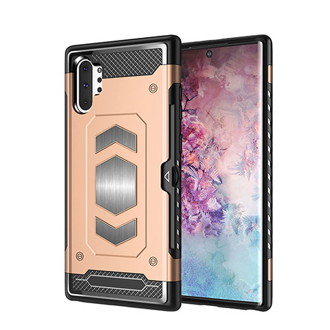 Coque Contour Silicone et Plastique Housse Etui Mat Magnetique Aimant pour Samsung Galaxy Note 10 Plus Or