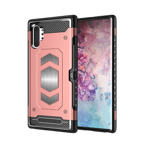 Coque Contour Silicone et Plastique Housse Etui Mat Magnetique Aimant pour Samsung Galaxy Note 10 Plus Or Rose