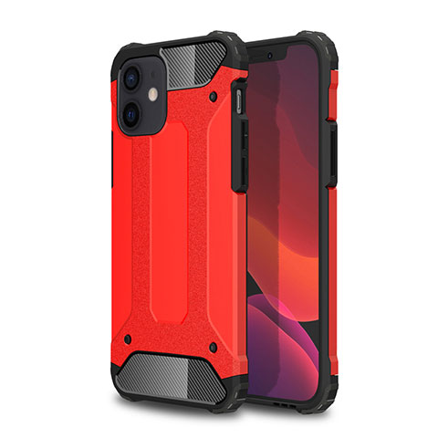 Coque Contour Silicone et Plastique Housse Etui Mat pour Apple iPhone 12 Rouge