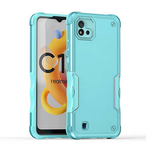 Coque Contour Silicone et Plastique Housse Etui Mat QW1 pour Realme C20A Bleu Clair