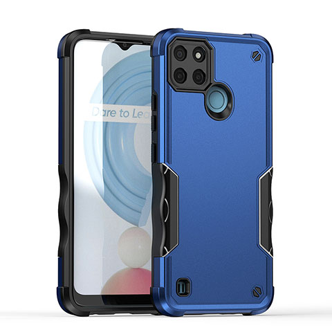 Coque Contour Silicone et Plastique Housse Etui Mat QW1 pour Realme C25Y India Bleu