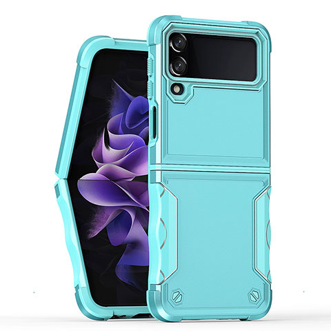 Coque Contour Silicone et Plastique Housse Etui Mat QW1 pour Samsung Galaxy Z Flip4 5G Bleu Clair