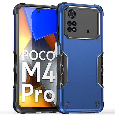 Coque Contour Silicone et Plastique Housse Etui Mat QW1 pour Xiaomi Poco M4 Pro 4G Bleu