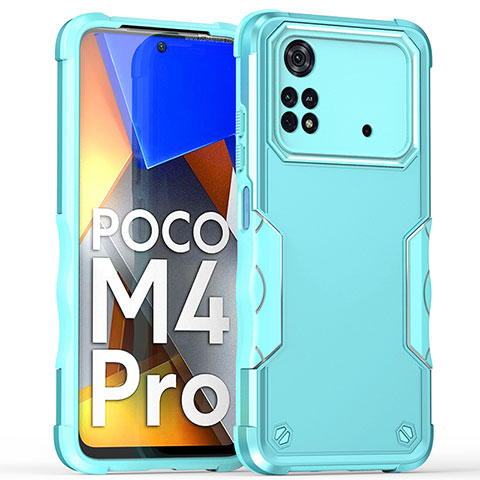 Coque Contour Silicone et Plastique Housse Etui Mat QW1 pour Xiaomi Poco M4 Pro 4G Bleu Clair