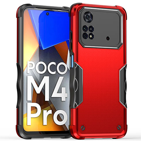 Coque Contour Silicone et Plastique Housse Etui Mat QW1 pour Xiaomi Poco M4 Pro 4G Rouge