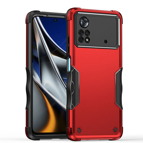 Coque Contour Silicone et Plastique Housse Etui Mat QW1 pour Xiaomi Poco X4 Pro 5G Rouge