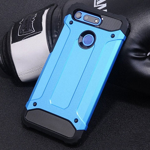 Coque Contour Silicone et Plastique Housse Etui Mat R01 pour Huawei Honor V20 Bleu Ciel