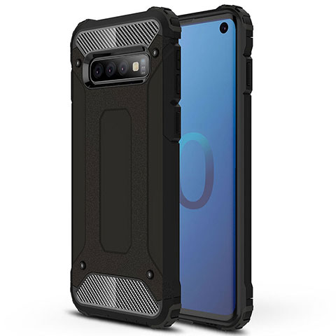 Coque Contour Silicone et Plastique Housse Etui Mat R01 pour Samsung Galaxy S10 Noir