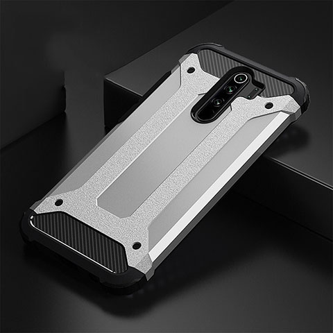 Coque Contour Silicone et Plastique Housse Etui Mat R01 pour Xiaomi Redmi Note 8 Pro Argent