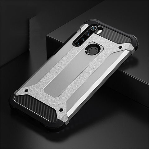 Coque Contour Silicone et Plastique Housse Etui Mat R02 pour Xiaomi Redmi Note 8 Argent