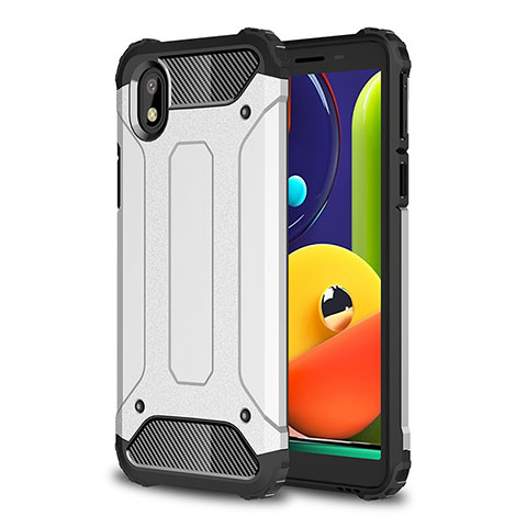 Coque Contour Silicone et Plastique Housse Etui Mat WL1 pour Samsung Galaxy A01 Core Argent