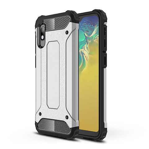 Coque Contour Silicone et Plastique Housse Etui Mat WL1 pour Samsung Galaxy A10e Argent