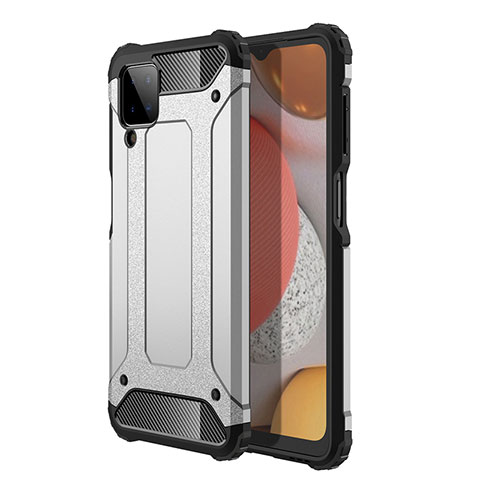 Coque Contour Silicone et Plastique Housse Etui Mat WL1 pour Samsung Galaxy A12 Nacho Argent