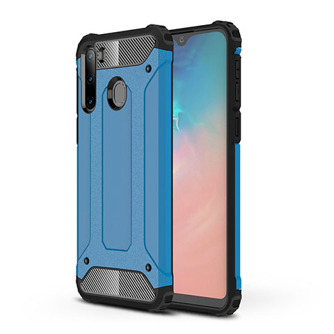 Coque Contour Silicone et Plastique Housse Etui Mat WL1 pour Samsung Galaxy A21 European Bleu